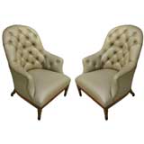 Pair, Regency Style Tufted Leather Chair's.