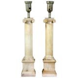 Pair of Alabster Greek Column Lamps