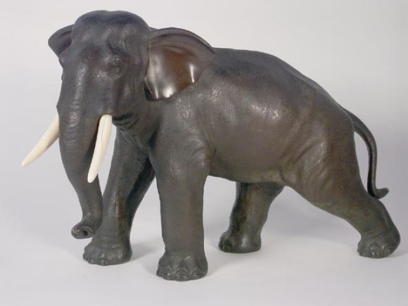 20th Century Japanese Bronze and Ivory Elephant Sculpture