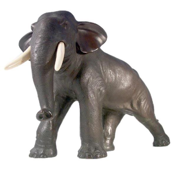 Japanese Bronze and Ivory Elephant Sculpture