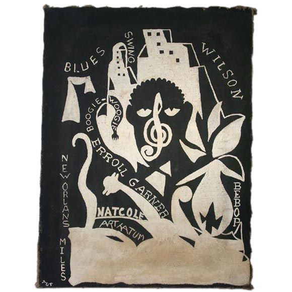 Danish Folk Art "Jazz" Painting circa 1950, signed TUT