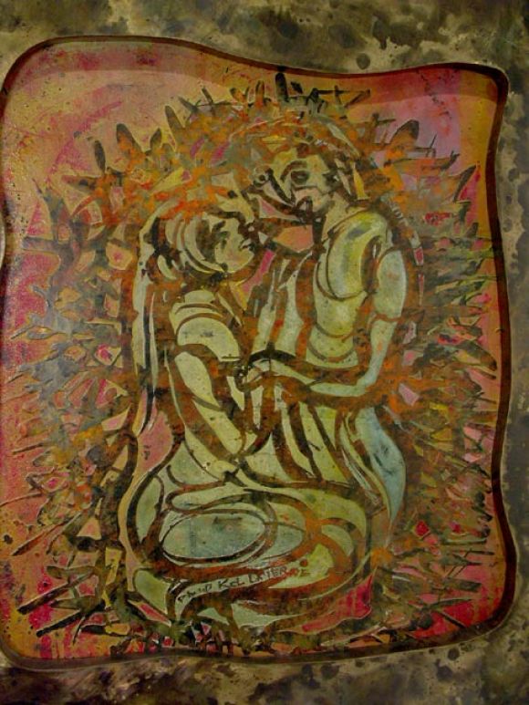 Figural Panel in Patinated Bronze by Laverne