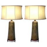 Pair of Ceramic Table Lamps with Gilt Floral Motif