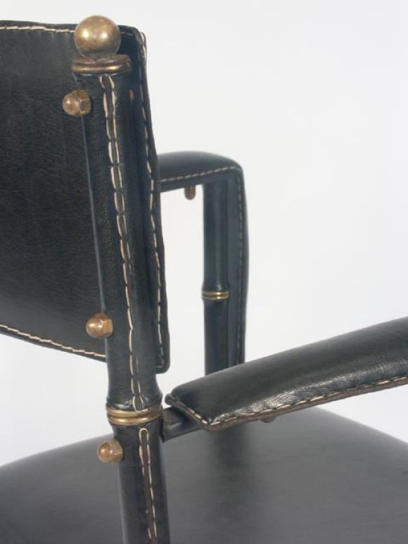 20th Century Jacques Adnet Leather and Brass Desk Chair