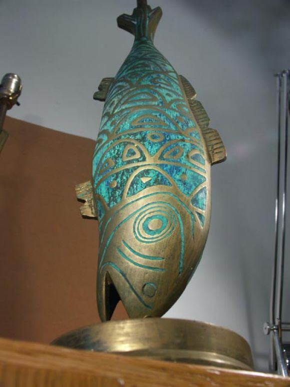 Incredible Mexican Bronze Fish Table Lamps 4