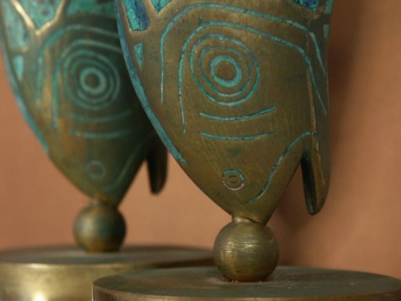 Incredible Mexican Bronze Fish Table Lamps 2