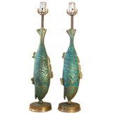 Incredible Mexican Bronze Fish Table Lamps
