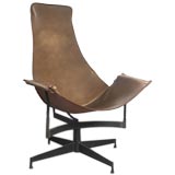 Vintage Luther Conover Leather Sling Swivel Lounge Chair