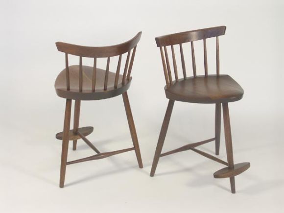 Pair of Nakashima Mira Stools in Walnut 1