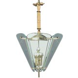 Large Gio Ponti Brass and Glass Chandelier