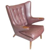 Hans Wegner Papa Bear Chair and Ottoman in Leather