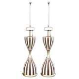 Great Pair of Stripe Textured Ceramic Lamps