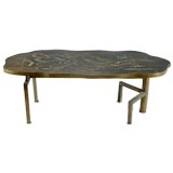 Unusual Freeform Bronze and Enamel Coffee Table by Laverne