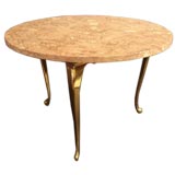 Pair of Pink Marble and Brass Occasional Tables