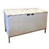 White Lacquer Knoll Credenza with Marble Top