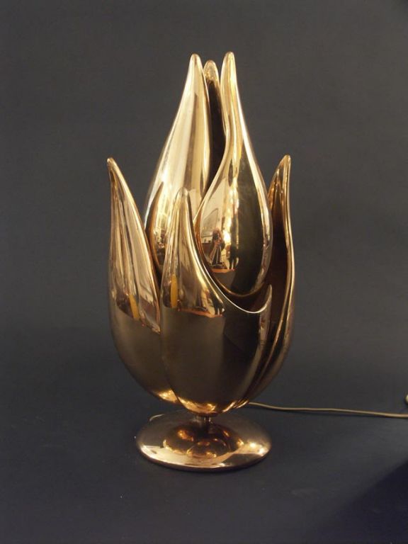 Incredible French Lotus Lamp in Solid Bronze w/ 22K Gold Finish