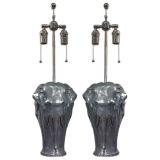 Pair of Cast Metal Elephant Table Lamps