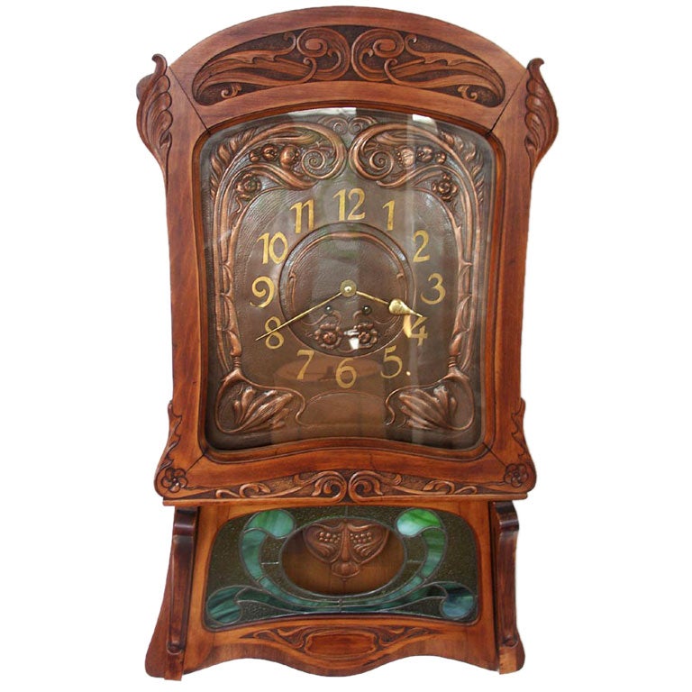 French Fruitwood Art Nouveau Wall Clock