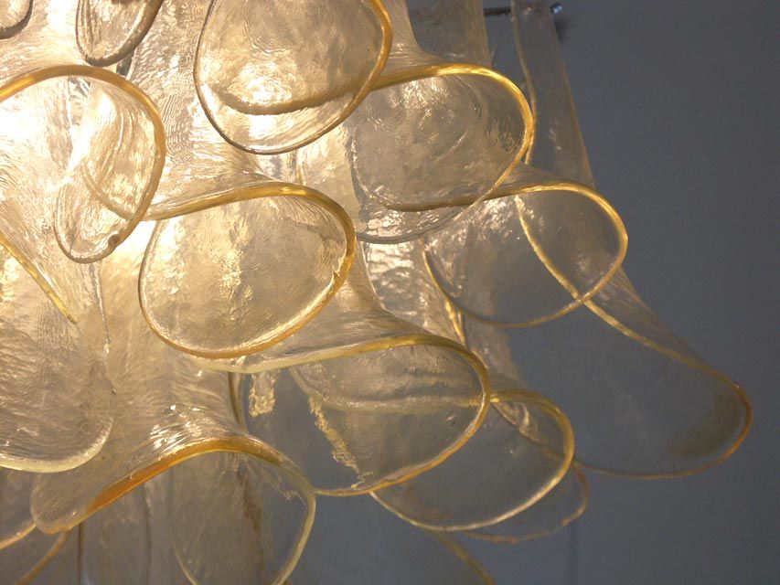 Luscious Italian Ceiling Fixture with Amber glass Petals