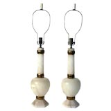 Pair of Alabaster and Brass Table Lamps