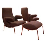 Pair of "Delfino" Chairs & Ottoman by Carboni