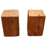 pair of hand hewn architectural timbers made into end tables