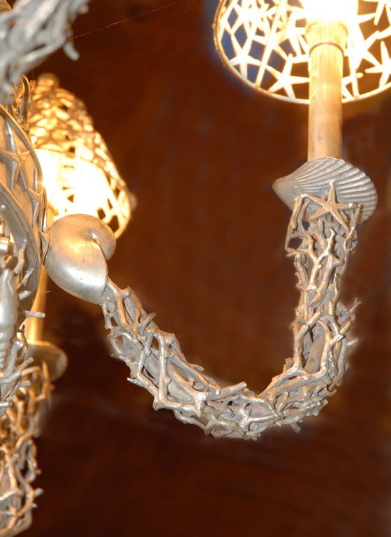 20th Century unusual shell chandelier silver plated
