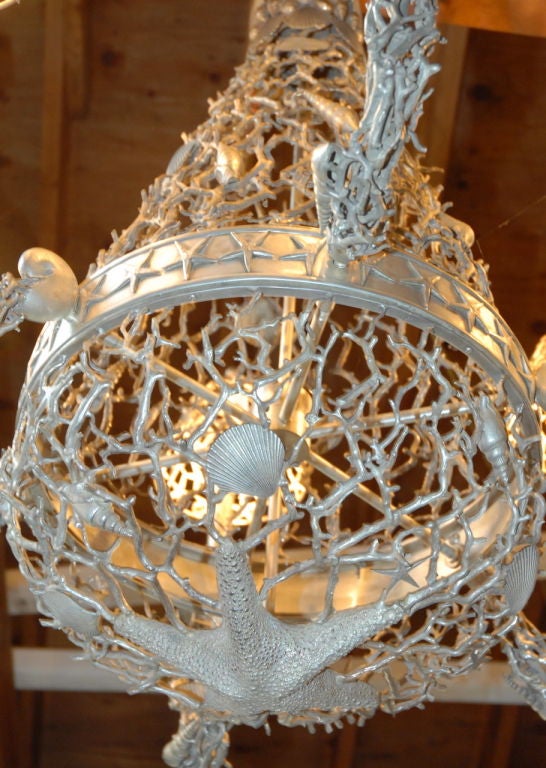 Unknown unusual shell chandelier silver plated