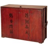 Antique box for the transportation of lanterns and glass chimney
