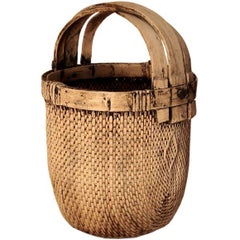water hyacinth basket with oak handles