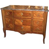 A Louis XV/XVI Transitional Style Inlaid Exotic Wood and Marble