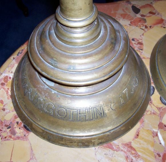 Pair 18th c. German Baroque Bronze Wedding Candle Prickets