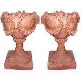 Pair of Terracotta Footed Garden Urns
