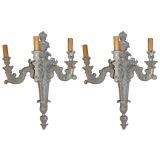 Antique Pair of  Régence Style Painted Three Light Wall Sconces