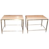 Pair of Neoclassical Style Bronze Marble Top Side Tables Pair of Neoclassical Style Bronze Marble Top Side Tables