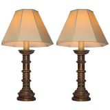 Pair of Spanish Baroque Style Brass Mounted and Polychromed Lamp
