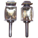 Antique Pair of American Silvered Metal Carriage Lamps