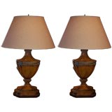 Pair of Neoclassical Style Carved Wood Table Lamps