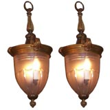 Pair of Neoclassical Style Patinated Bronze Hall Lanterns