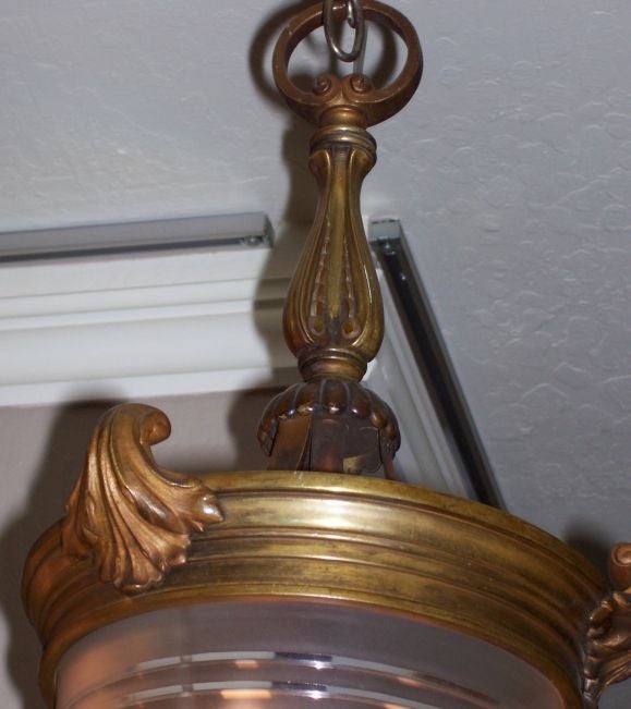 Pair of Neoclassical Style Patinated Bronze Hall Lanterns