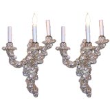 Pair of Grotto Style Shell Encrusted Three Light Sconces