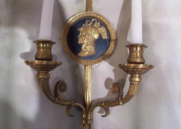 Pair of Empire Style Gilt Metal Two Light Bras de Lumière