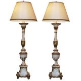 Pair of Italian Baroque Style Painted & Parcel Gilt Floor Lamps