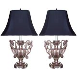 Pair of Italian Silvered Candle Prickets as Lamps