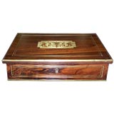 19th c. Napoleon III Brass Inlaid Rosewood Dressing Box