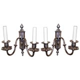 Pair of George III Style Sheffield Plate Two Light Wall Sconces