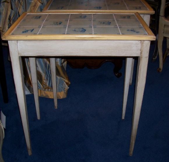 Pair of Swedish Neoclassical Style Faux Tile Painted Side Tables