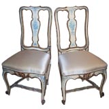 Pair of Italian Rococo Period Painted & Parcel Gilt Side Chairs