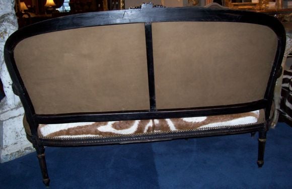 Louis XVI Style Parcel Gilt, Ebonized & Zebra Upholstered Canape