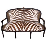 Louis XVI Style Parcel Gilt, Ebonized & Zebra Upholstered Canape
